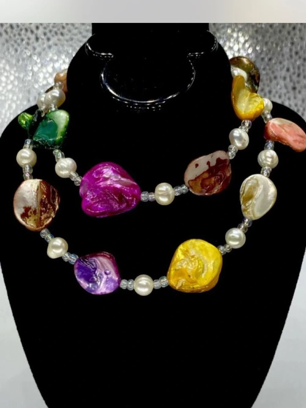 Abalone ^^^ Multicolor Baroque Pearl Statement Necklace  * Bonus !!! 👀 Pics :0)